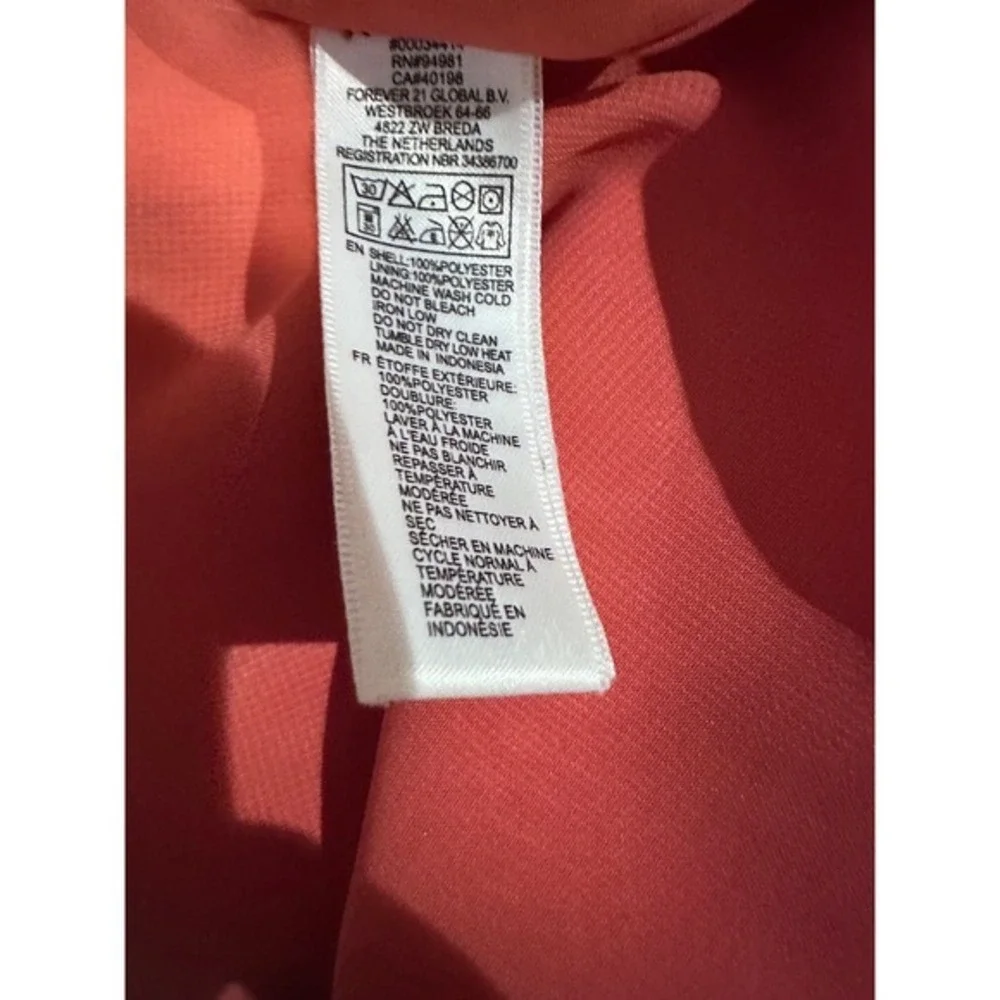 Forever‎ 21 Coral Ruffle Tie Waist Sleeveless Mini Dress with Lining Size S